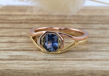 Two tone Montana Sapphire engagement ring.
