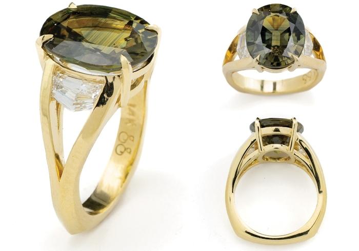 Montana Sapphire and Chevron Diamond Ring