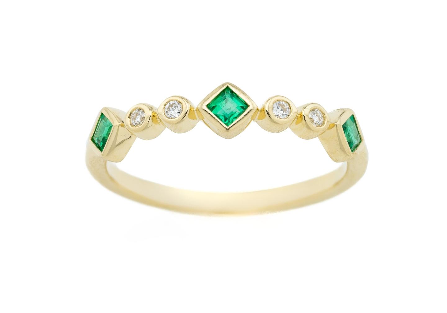 14K Emerald & Diamond Geometric Band