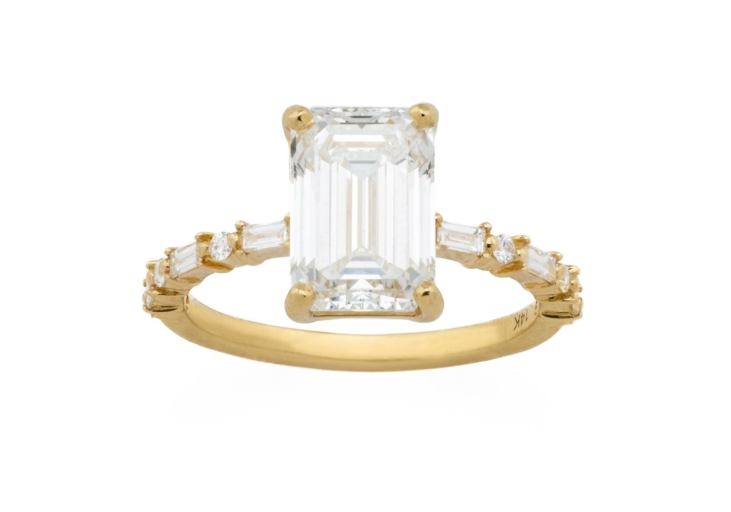 14K Lab Grown Emerald Cut Diamond Engagement Ring