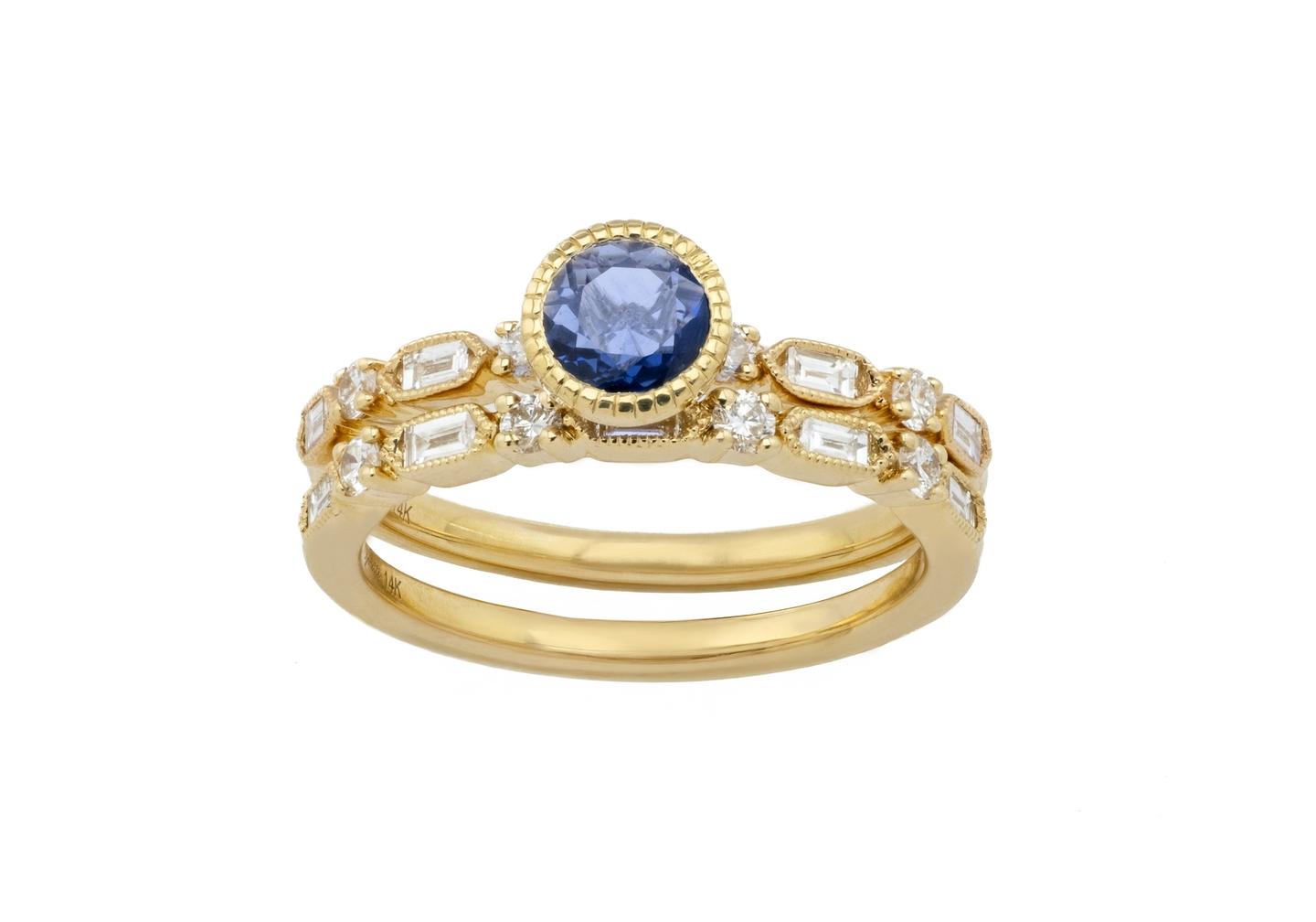 14K Yogo Sapphire and Diamond Bridal Ring Set