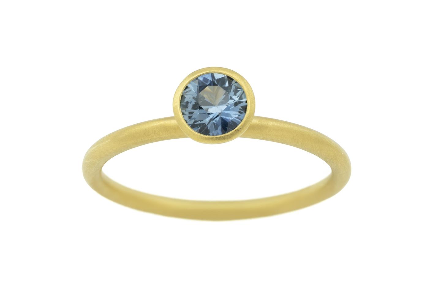 18K Satin Montana Sapphire Bezel Solitaire Ring