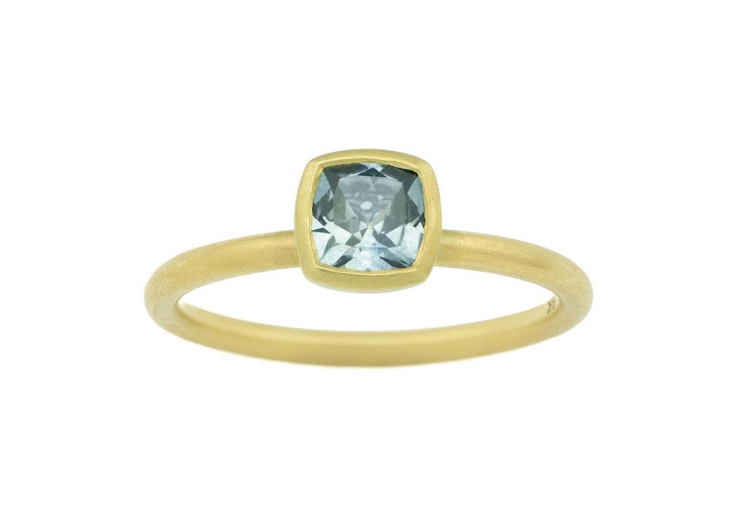 18K Satin Montana Sapphire Bezel Solitaire Ring