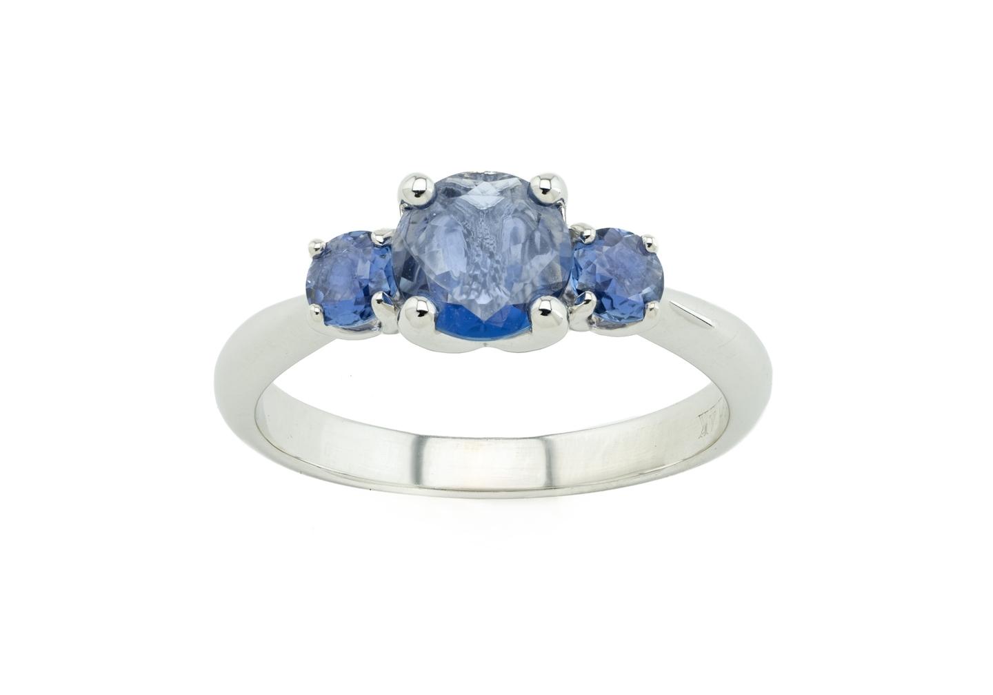 14K Yogo Sapphire Three-Stone Ring