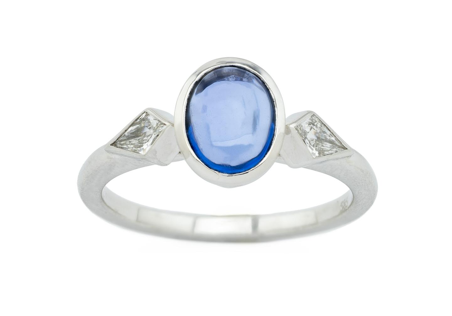 14K Yogo Sapphire Cabochon Three-Stone Ring