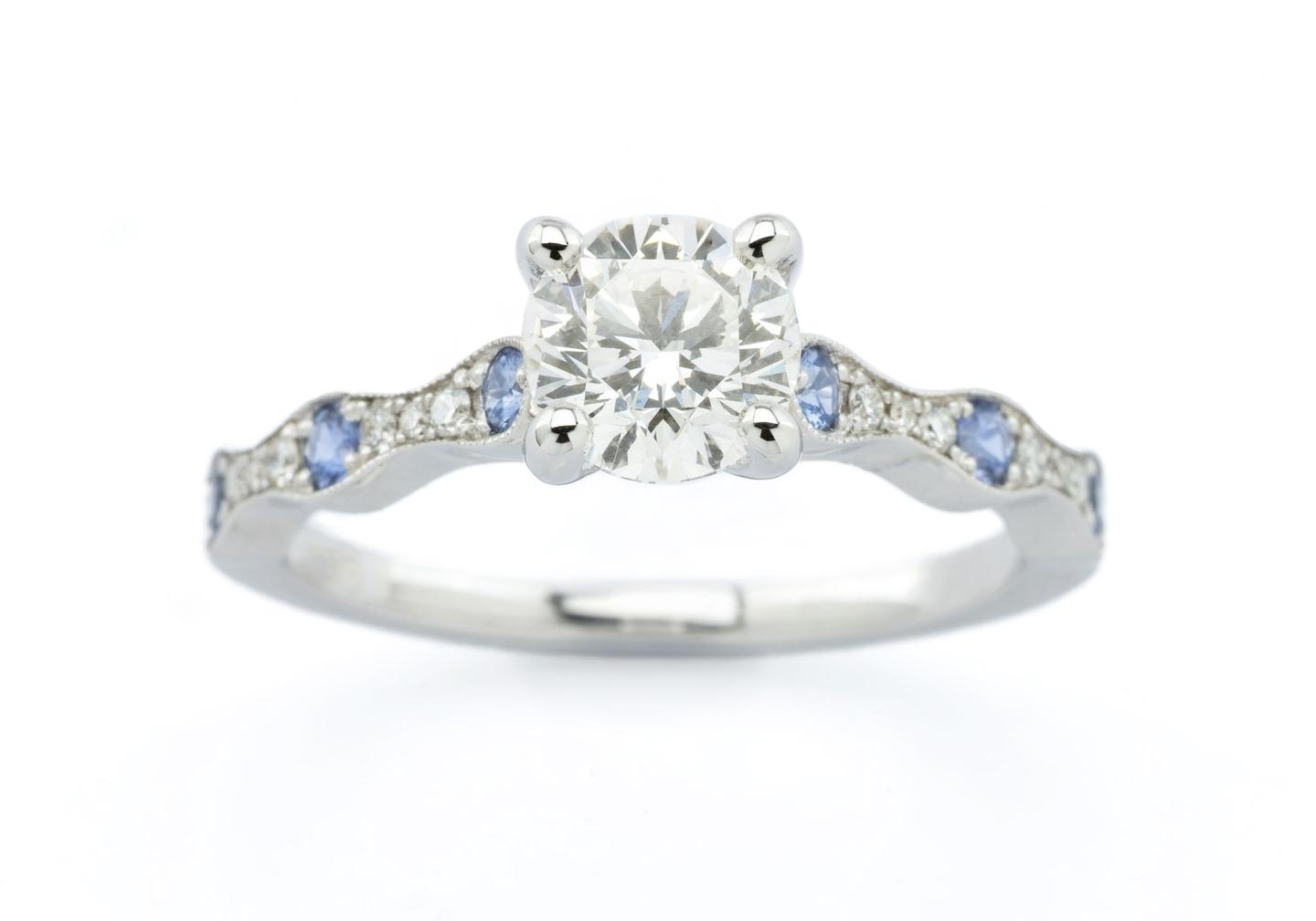 14K Diamond and Yogo Sapphire Engagement Ring