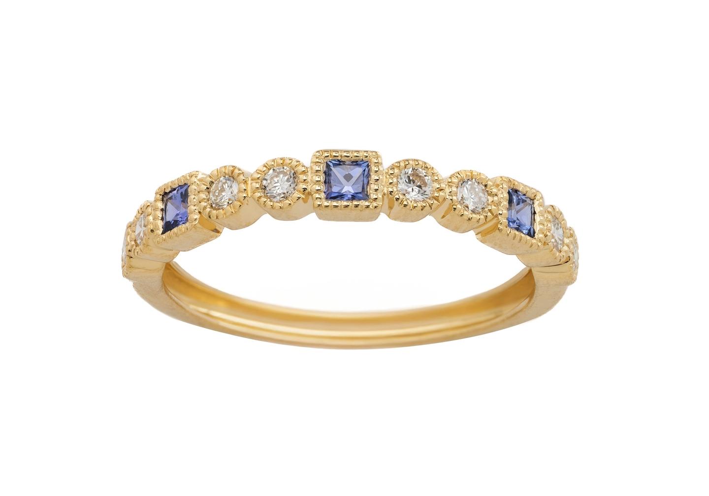 14K Yogo Sapphire & Diamond Milgrain Band