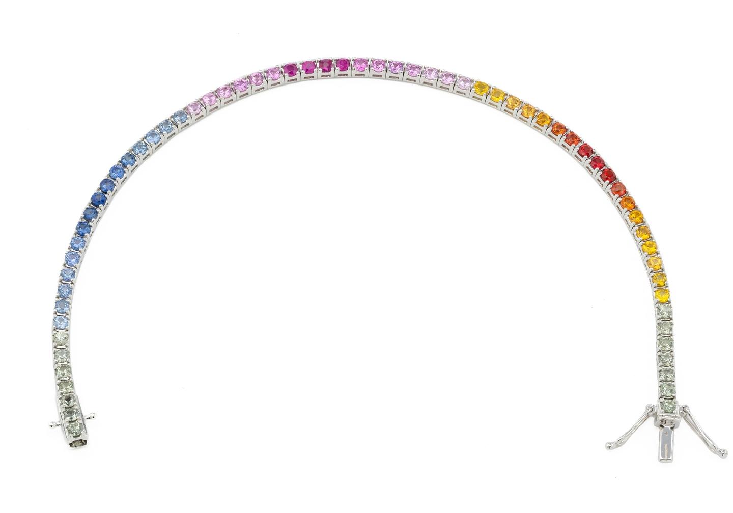 14K Rainbow Gradient Sapphire Tennis Bracelet