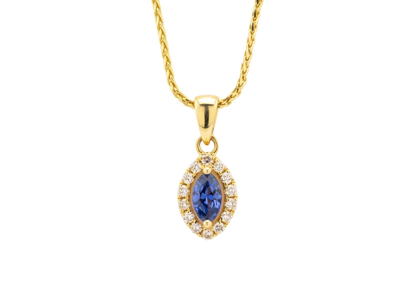 14K Yogo Sapphire & Diamond Halo Necklace
