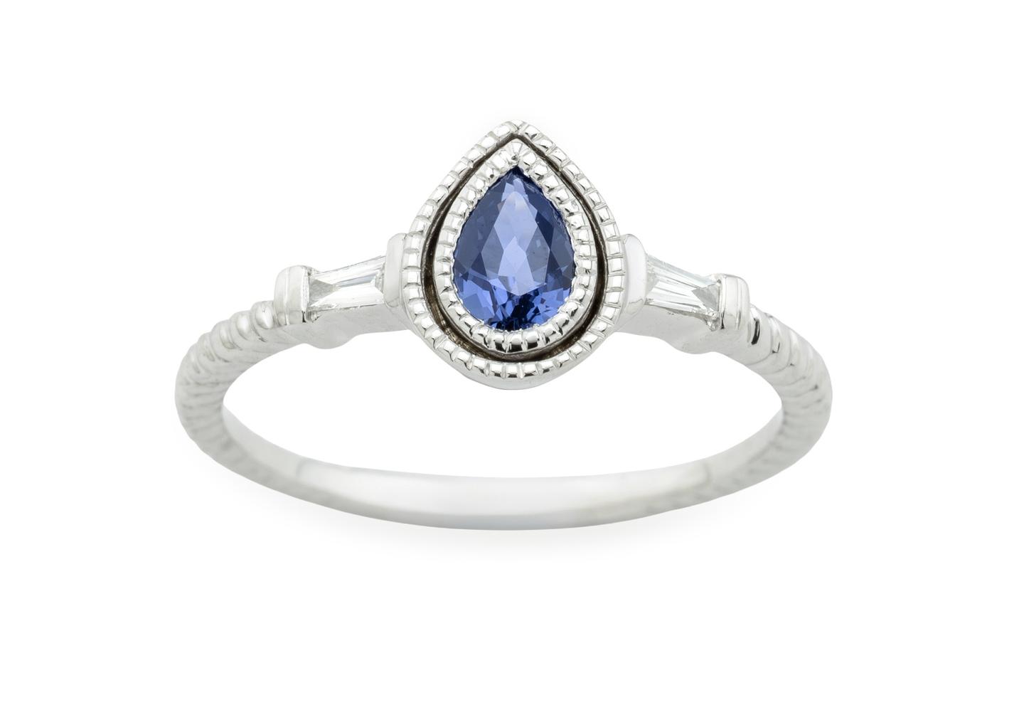14K Pear Shape Yogo Sapphire Engagement Ring