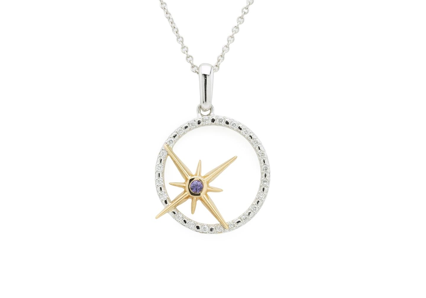 14K Starburst Two-Tone Yogo Sapphire Pendant