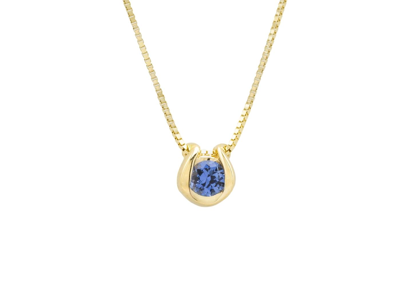 14K Curve Bezel Yogo Sapphire Solitaire Pendant