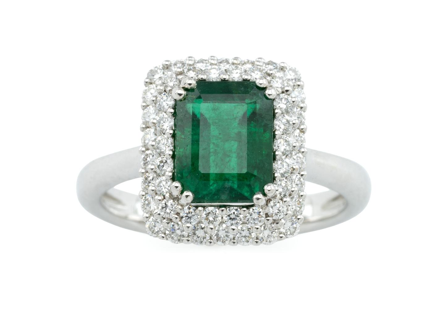 14K Emerald and Diamond Halo Cocktail Ring